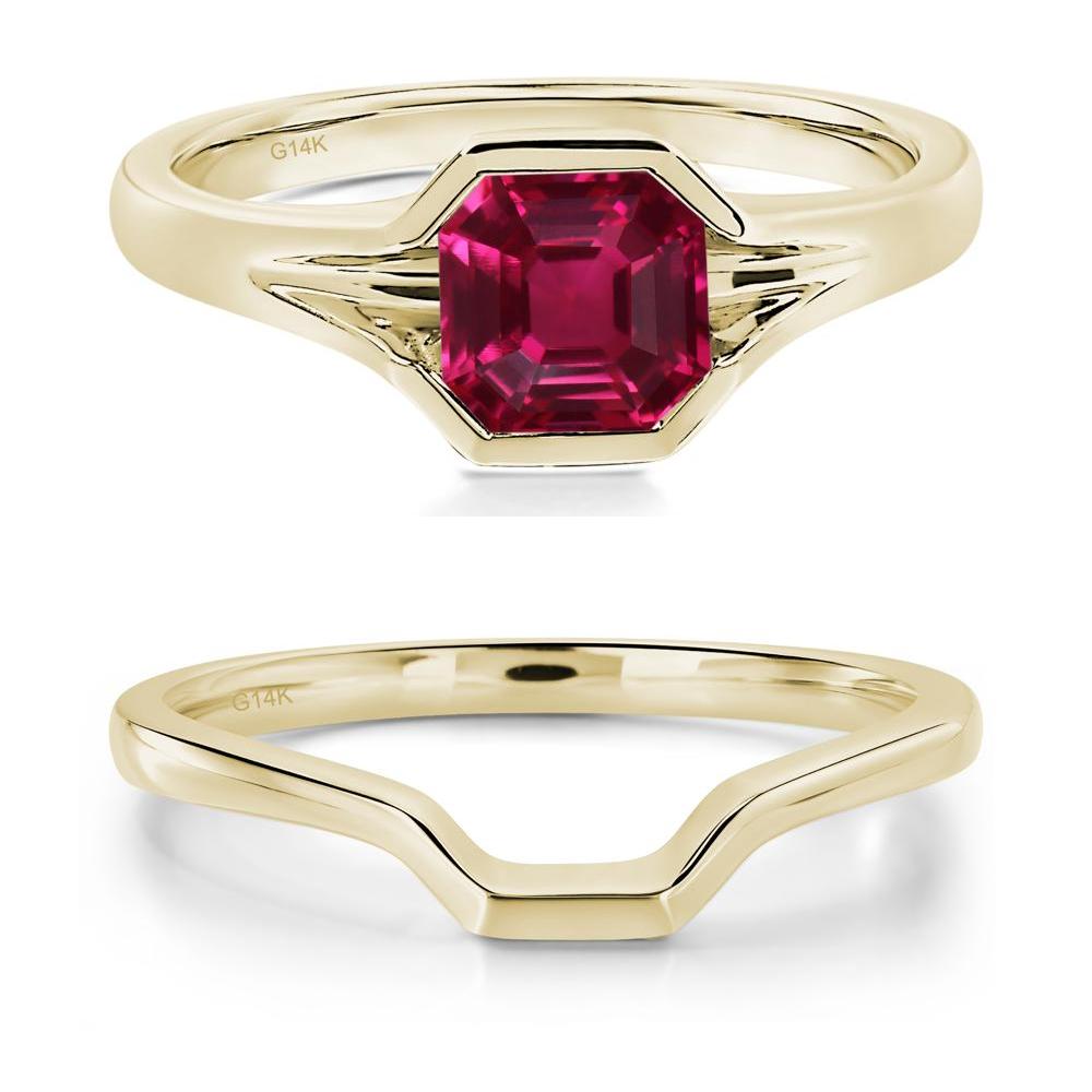 Asscher Cut Ruby Ring - LUO Jewelry #metal_14k yellow gold