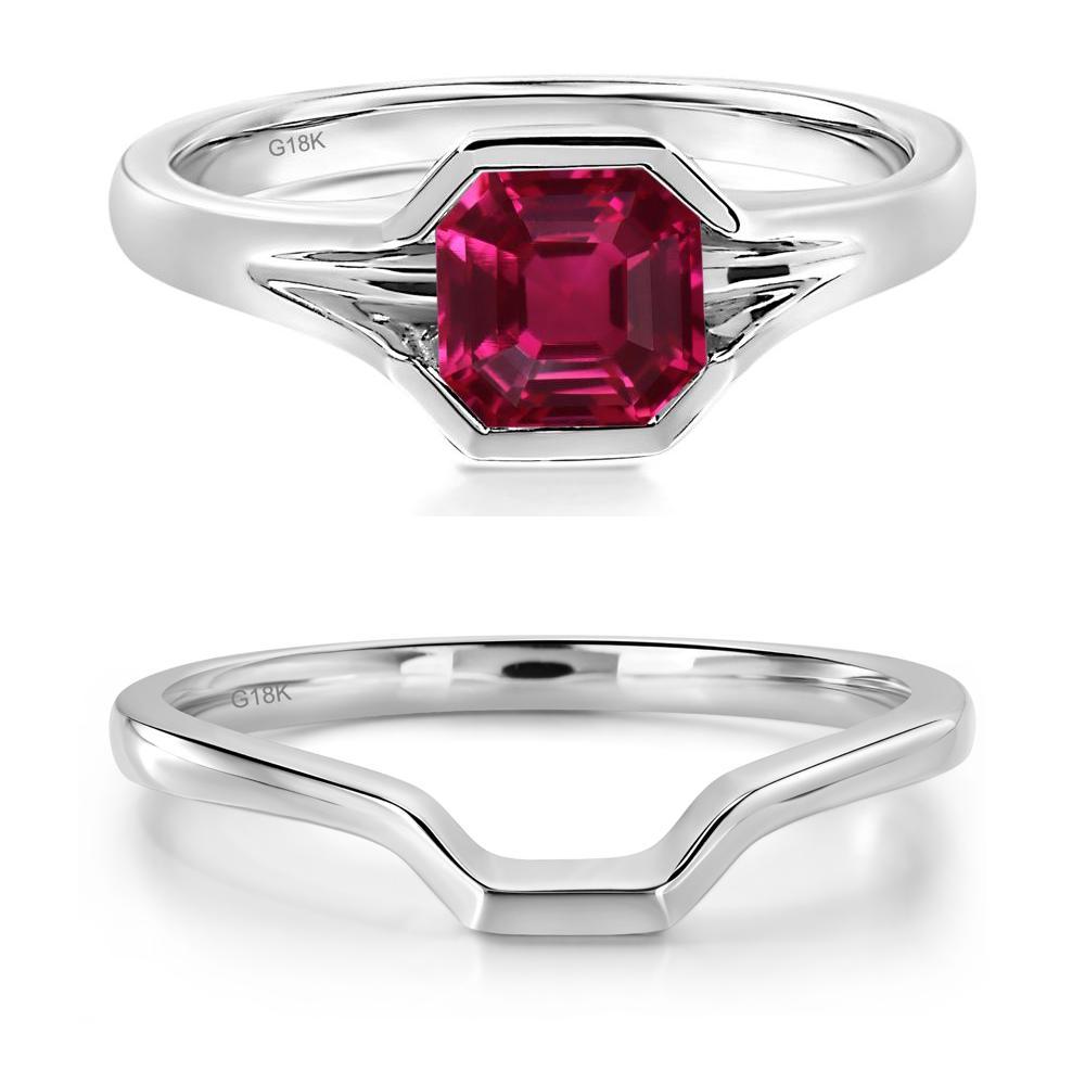 Asscher Cut Ruby Ring - LUO Jewelry #metal_18k white gold