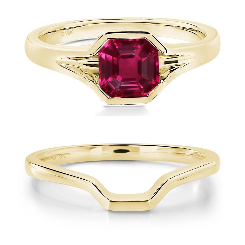 Asscher Cut Ruby Ring - LUO Jewelry #metal_18k yellow gold