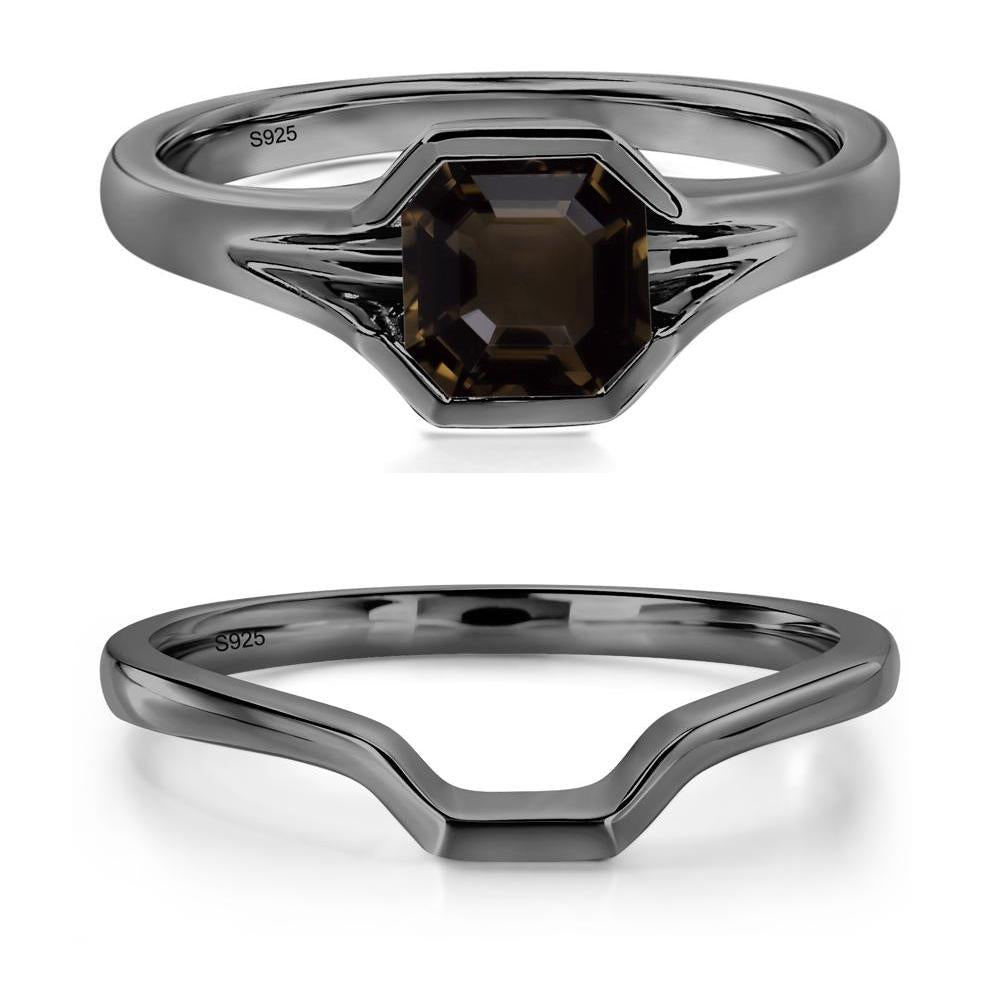 Smoky Quartz Bezel Engagement Ring - LUO Jewelry #metal_black finish sterling silver