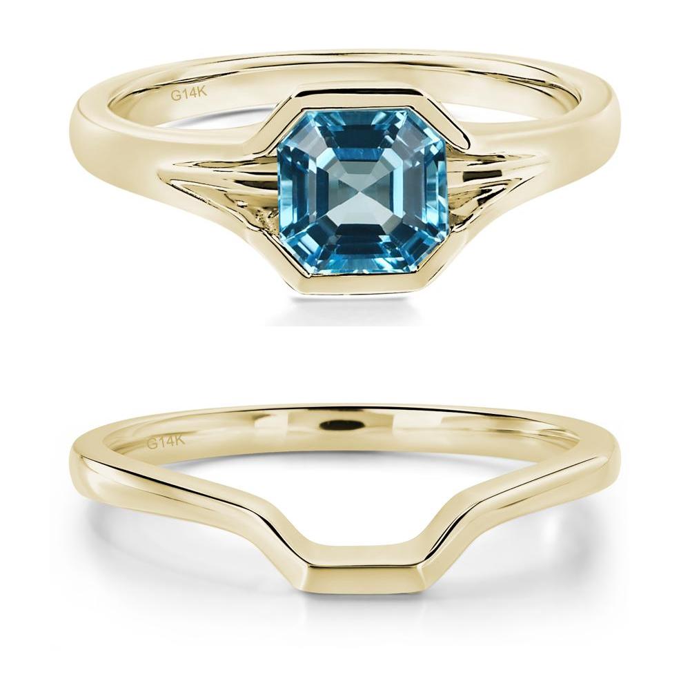 Swiss Blue Topaz Bezel Solitaire Ring - LUO Jewelry #metal_14k yellow gold