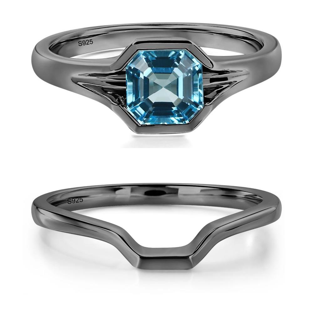 Swiss Blue Topaz Bezel Solitaire Ring - LUO Jewelry #metal_black finish sterling silver