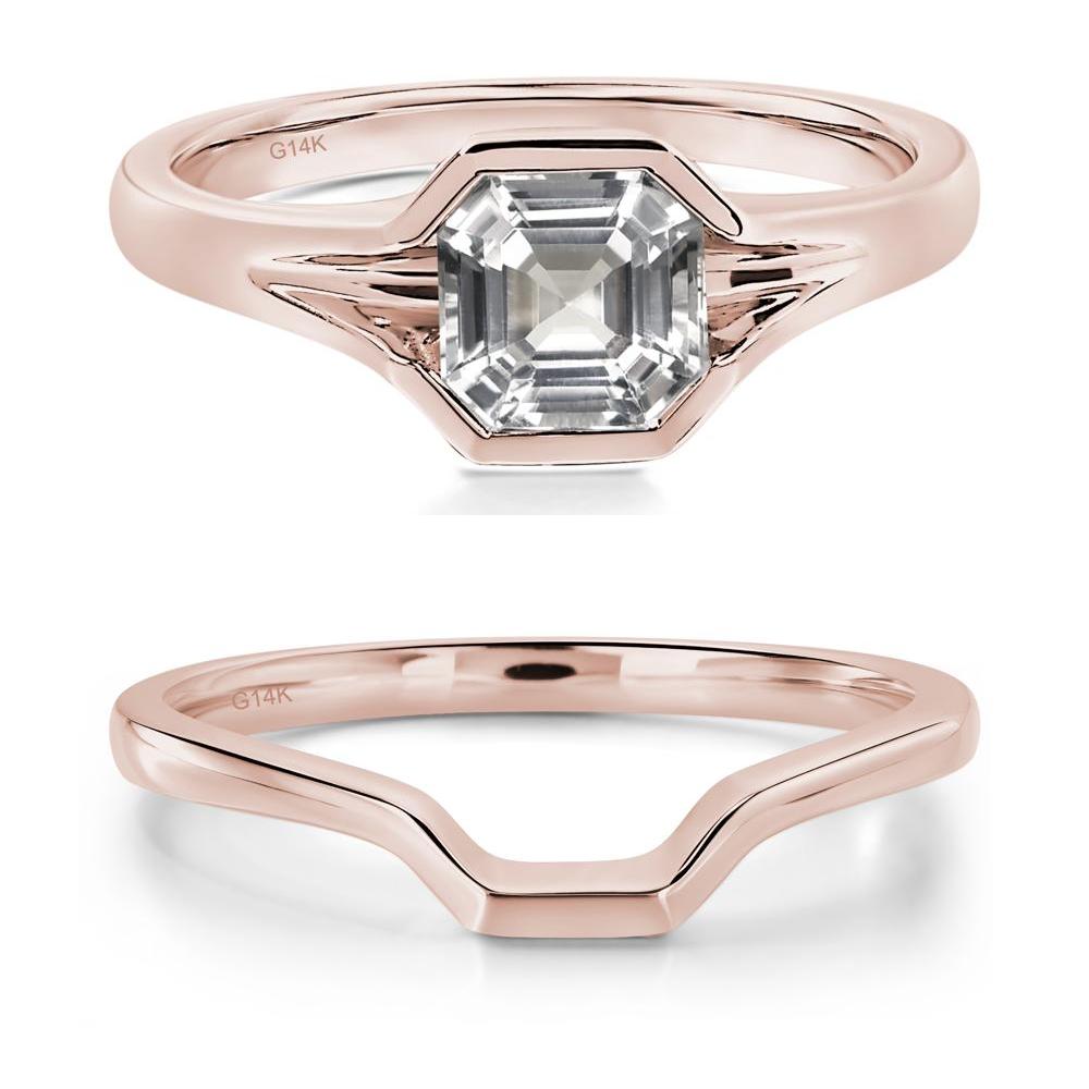 Asscher Cut White Topaz Ring - LUO Jewelry #metal_14k rose gold