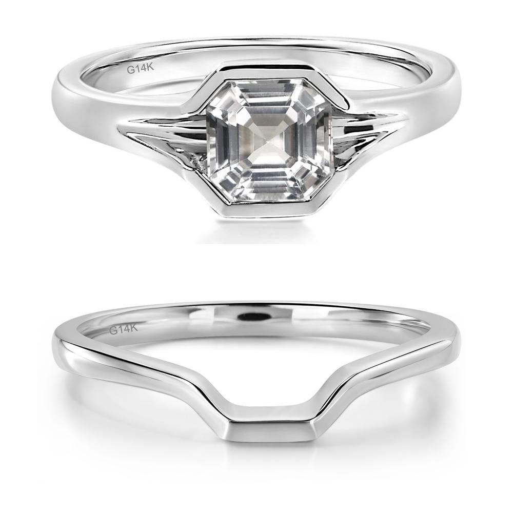 Asscher Cut White Topaz Ring - LUO Jewelry #metal_14k white gold