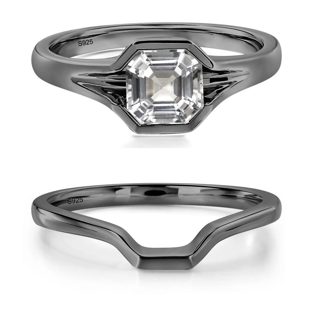 Asscher Cut White Topaz Ring - LUO Jewelry #metal_black finish sterling silver