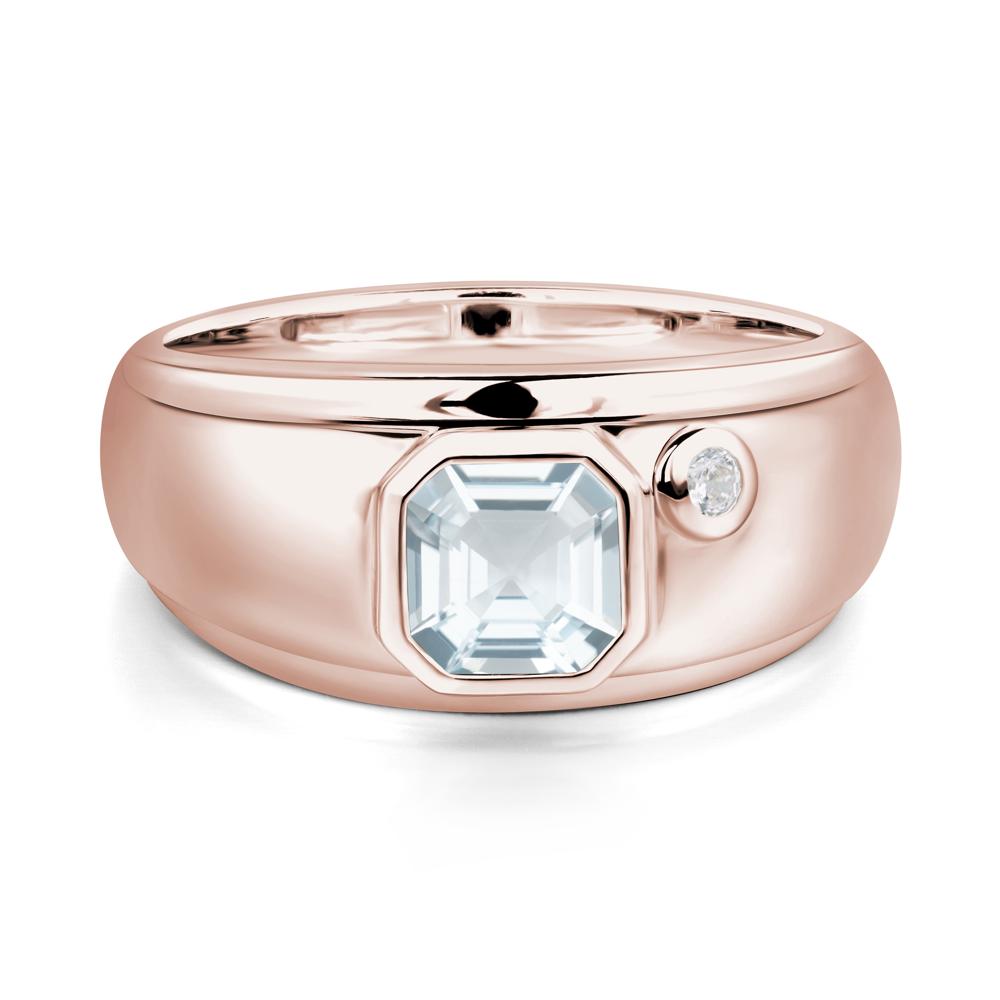 Asscher Cut Aquamarine Men's Ring - LUO Jewelry #metal_14k rose gold