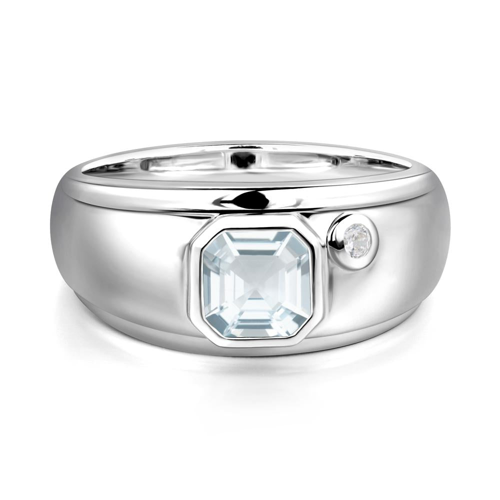 Asscher Cut Aquamarine Men's Ring - LUO Jewelry #metal_18k white gold