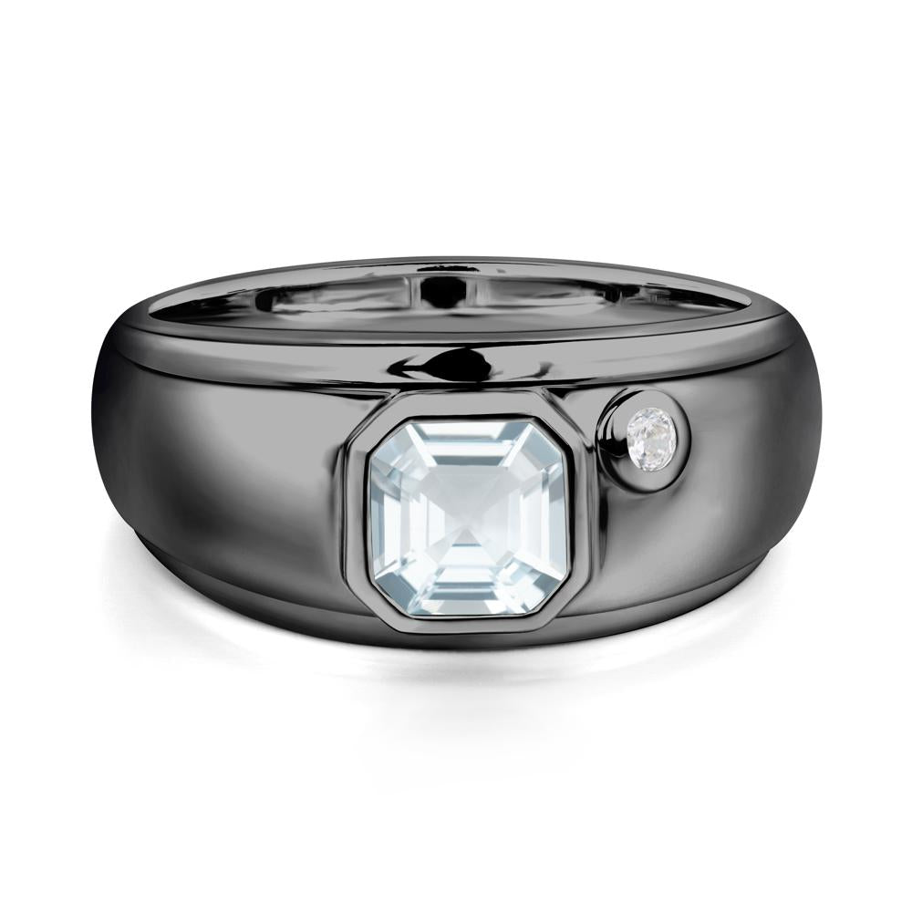 Asscher Cut Aquamarine Men's Ring - LUO Jewelry #metal_black finish sterling silver