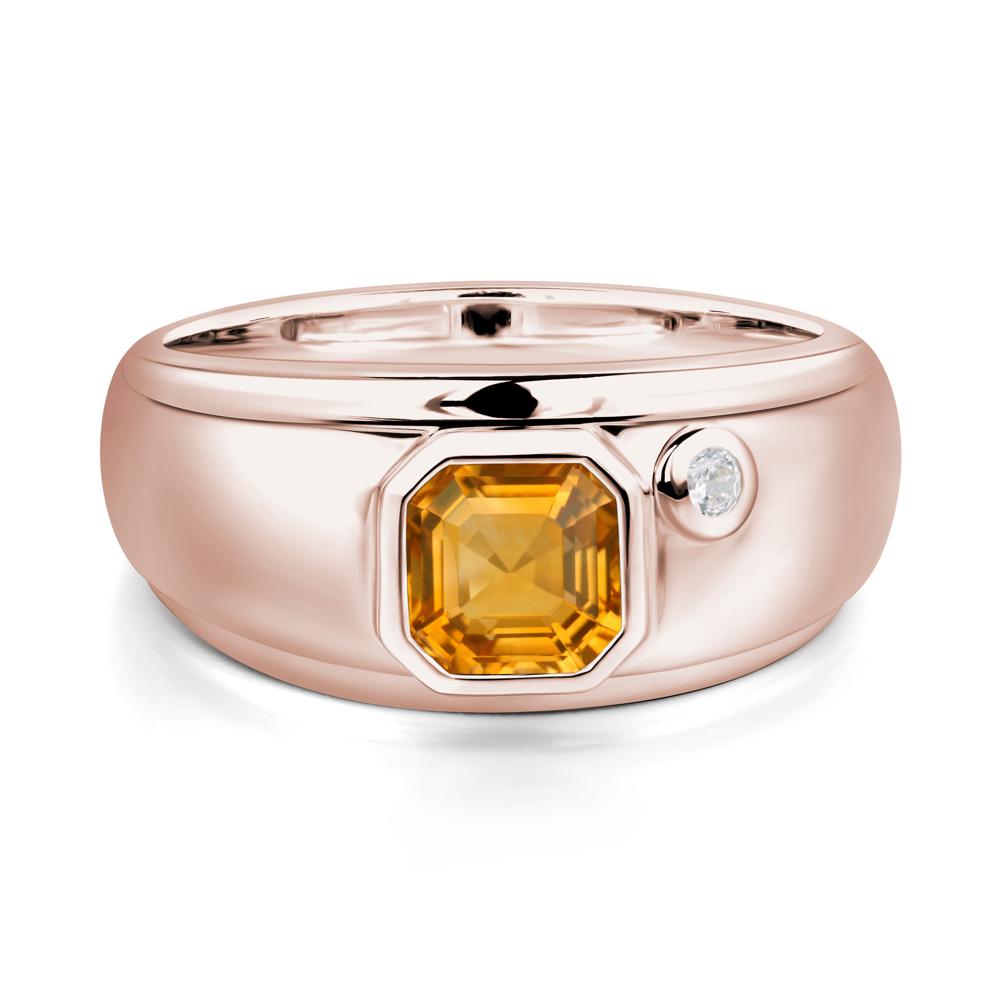 Asscher Cut Citrine Men's Ring - LUO Jewelry #metal_14k rose gold
