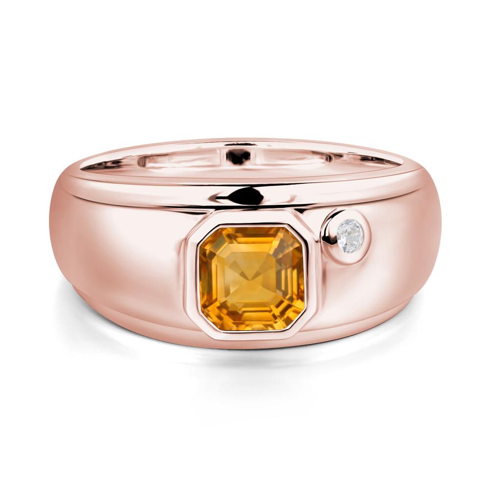 Asscher Cut Citrine Men's Ring - LUO Jewelry #metal_18k rose gold