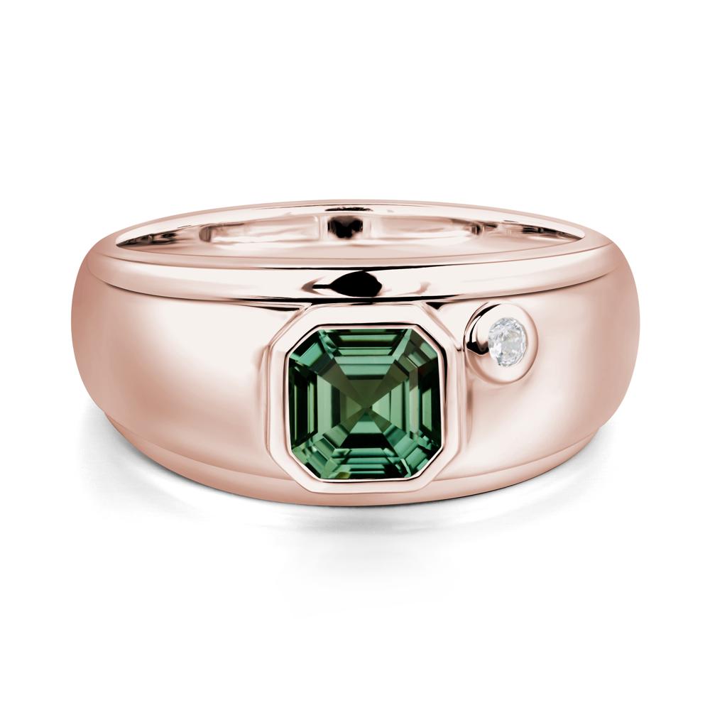 Asscher Cut Green Sapphire Men's Ring - LUO Jewelry #metal_14k rose gold