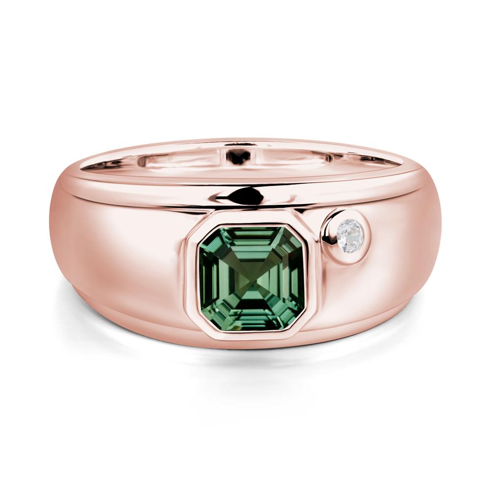 Asscher Cut Green Sapphire Men's Ring - LUO Jewelry #metal_18k rose gold