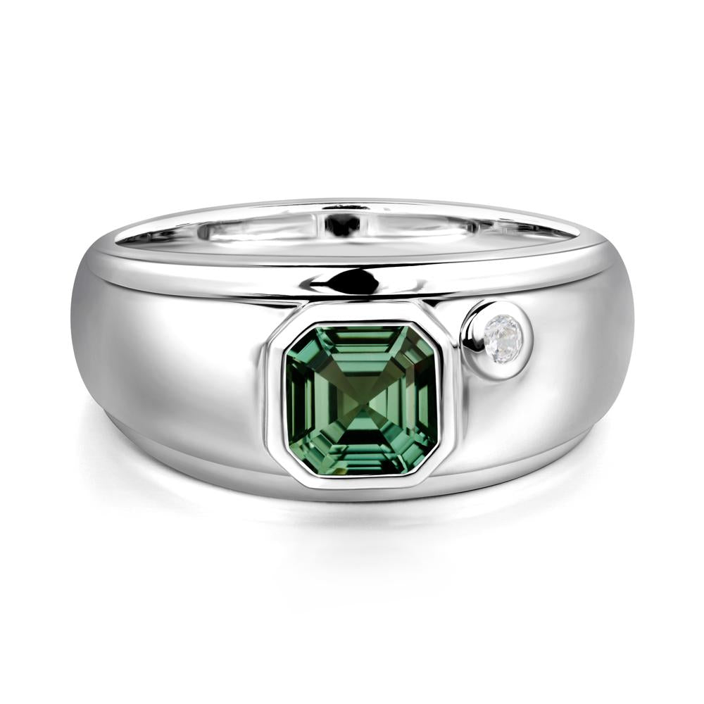 Asscher Cut Green Sapphire Men's Ring - LUO Jewelry #metal_18k white gold