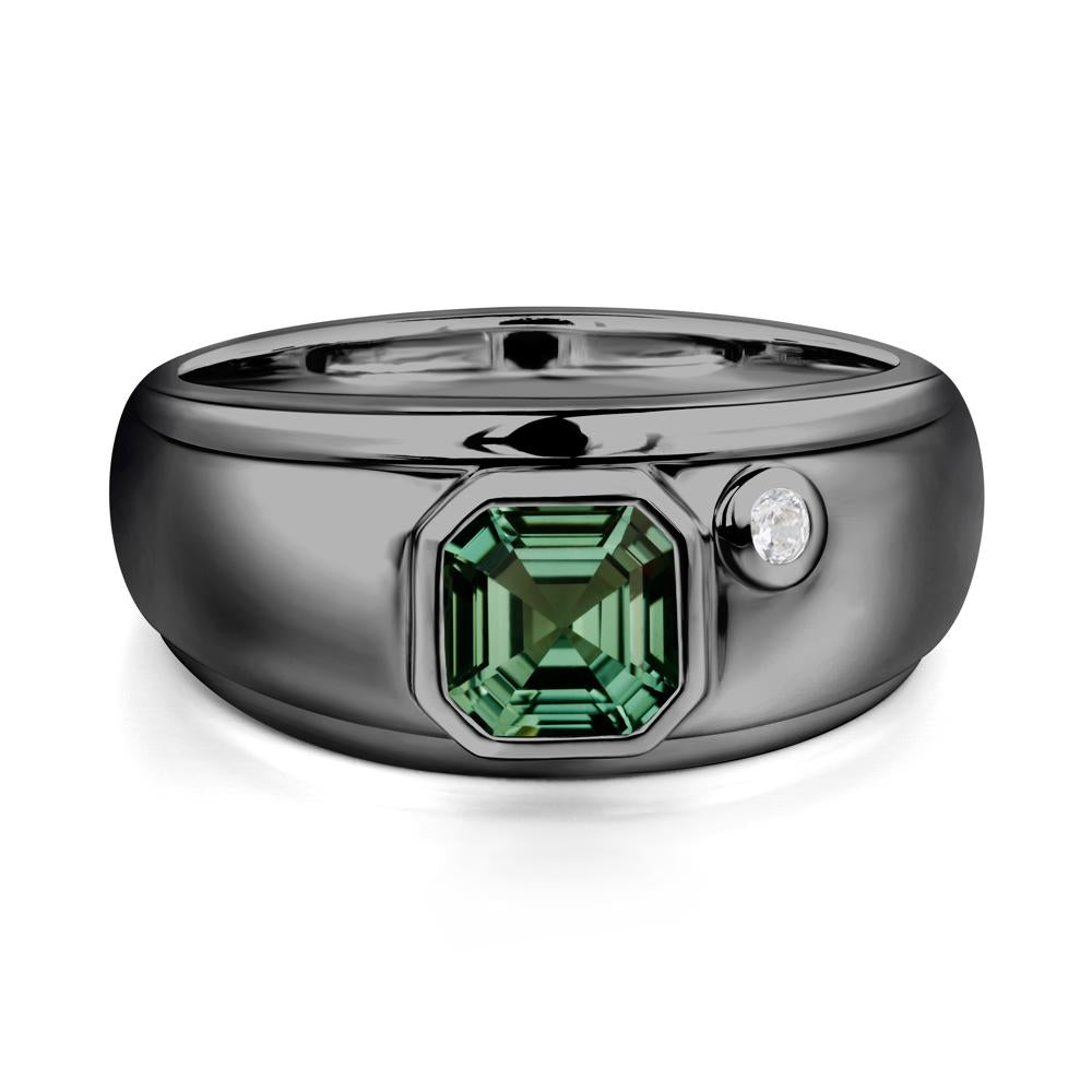 Asscher Cut Green Sapphire Men's Ring - LUO Jewelry #metal_black finish sterling silver
