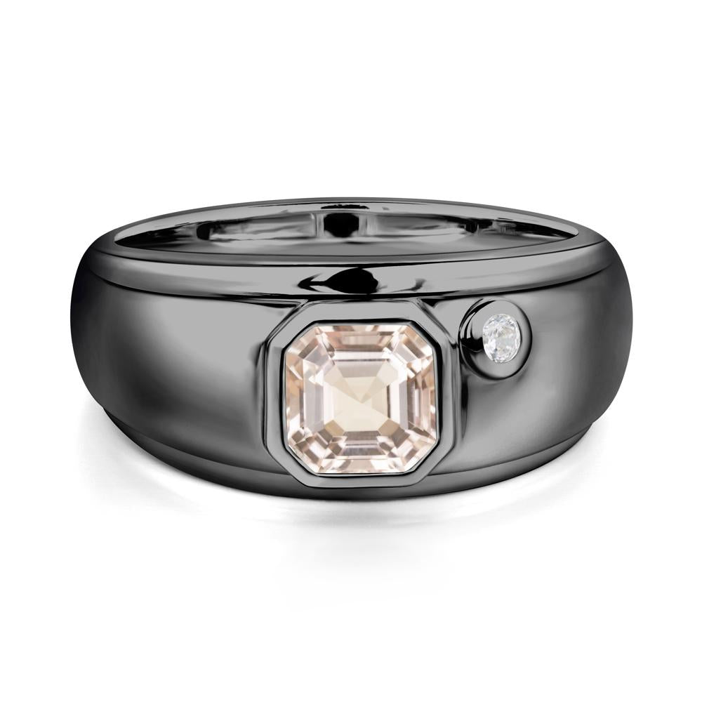 Asscher Cut Morganite Men's Ring - LUO Jewelry #metal_black finish sterling silver