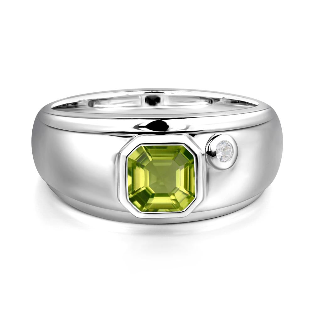 Asscher Cut Peridot Men's Ring - LUO Jewelry #metal_14k white gold