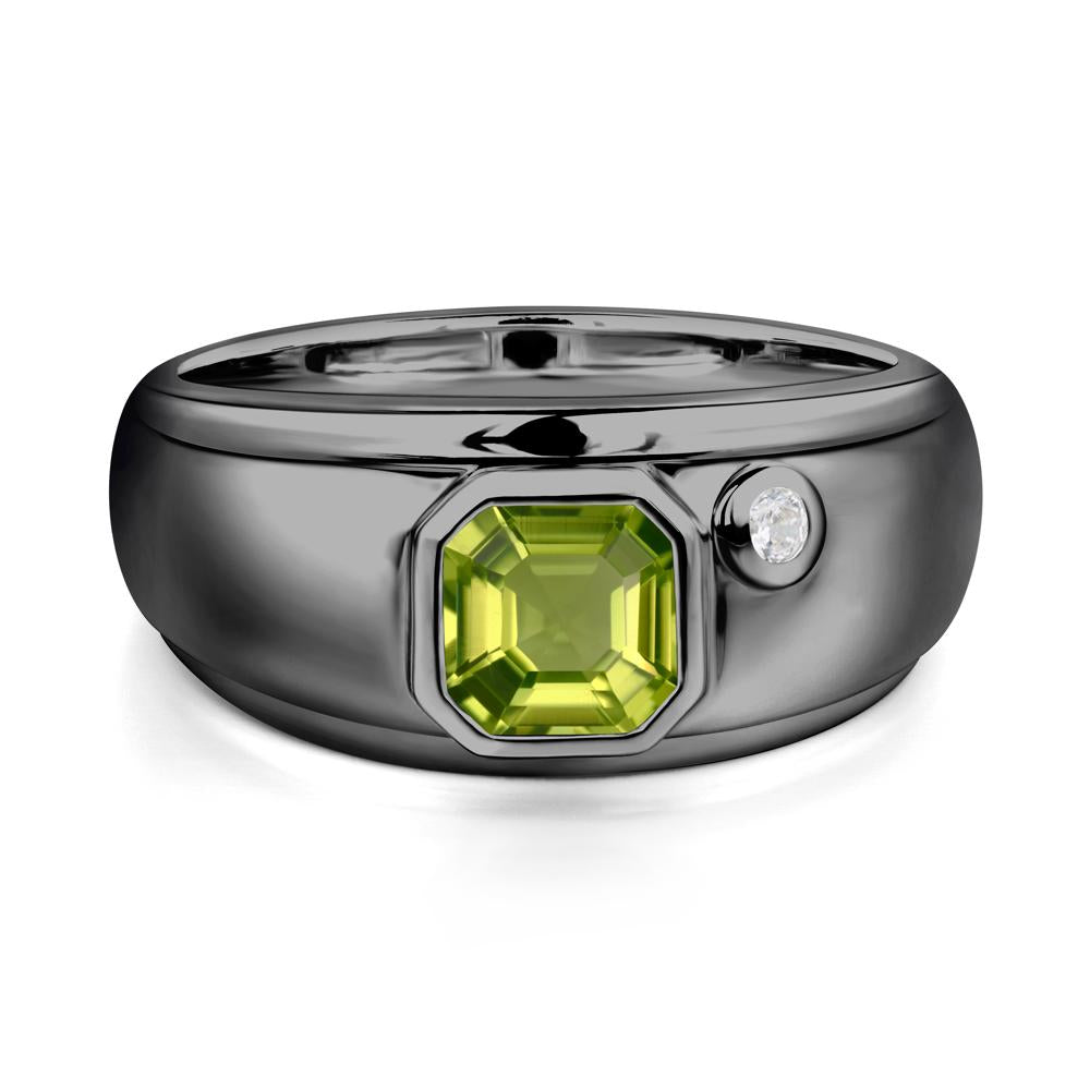 Asscher Cut Peridot Men's Ring - LUO Jewelry #metal_black finish sterling silver