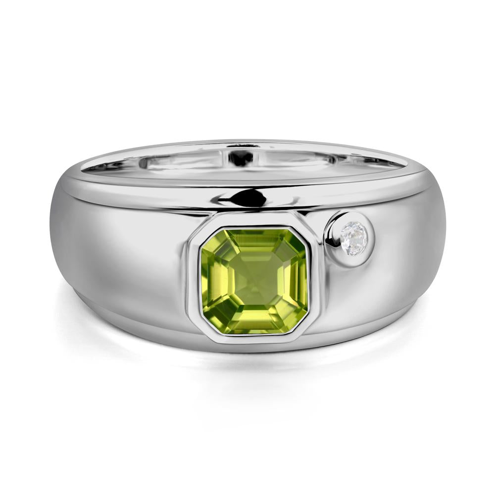 Asscher Cut Peridot Men's Ring - LUO Jewelry #metal_platinum
