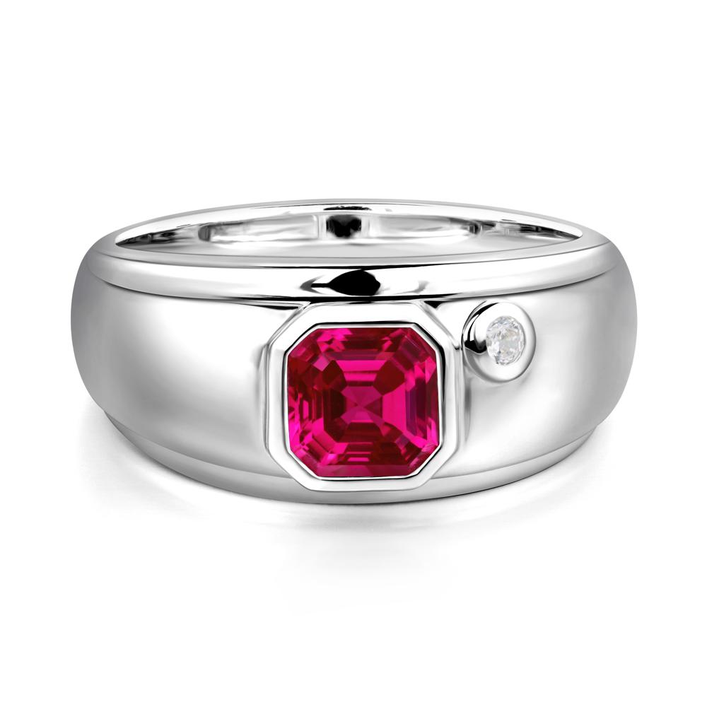 Asscher Cut Ruby Men's Ring - LUO Jewelry #metal_14k white gold