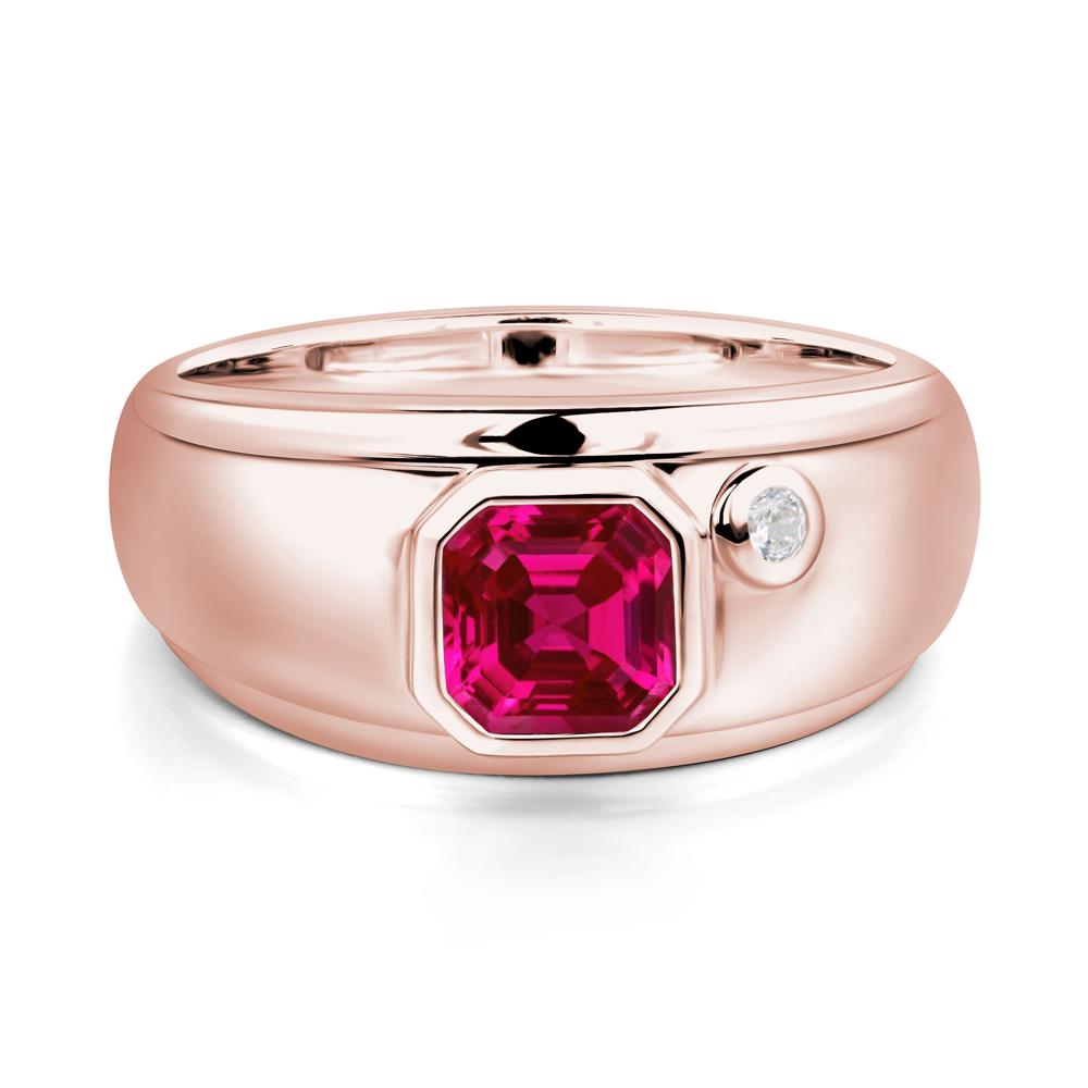 Asscher Cut Ruby Men's Ring - LUO Jewelry #metal_18k rose gold