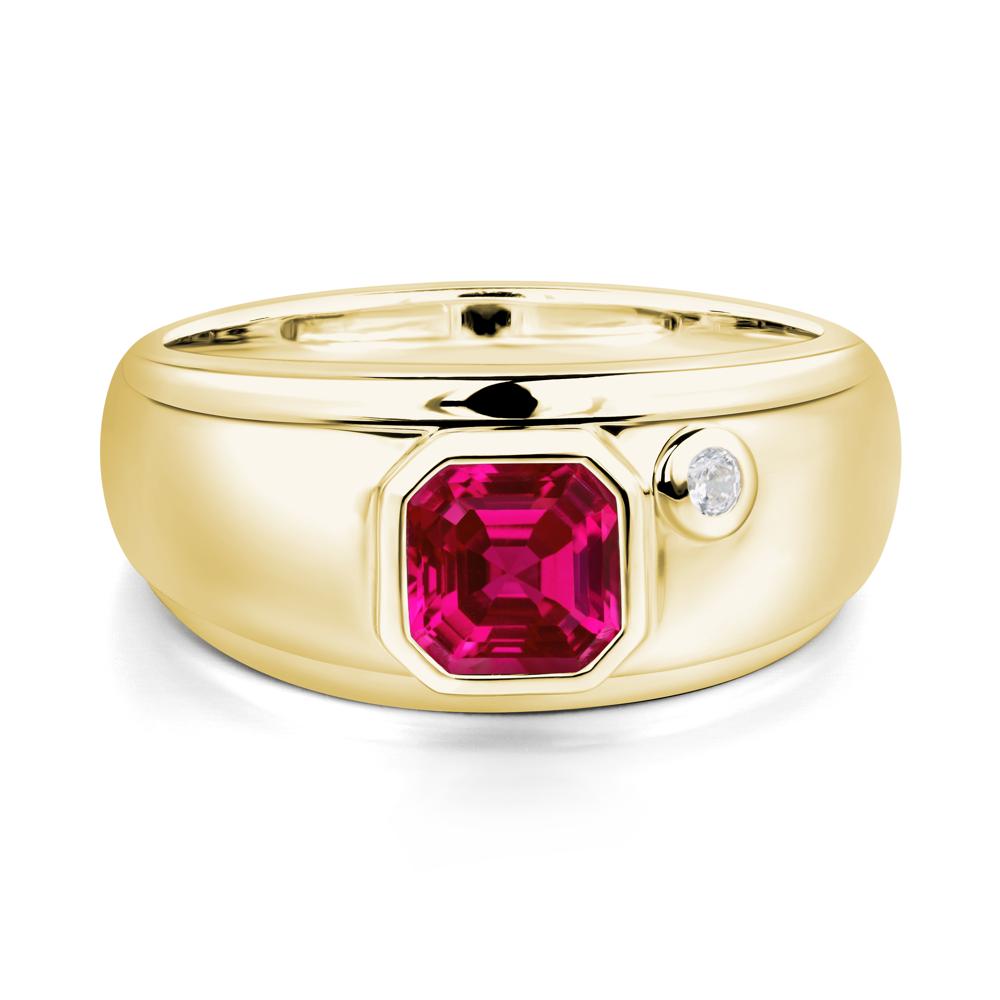 Asscher Cut Ruby Men's Ring - LUO Jewelry #metal_18k yellow gold