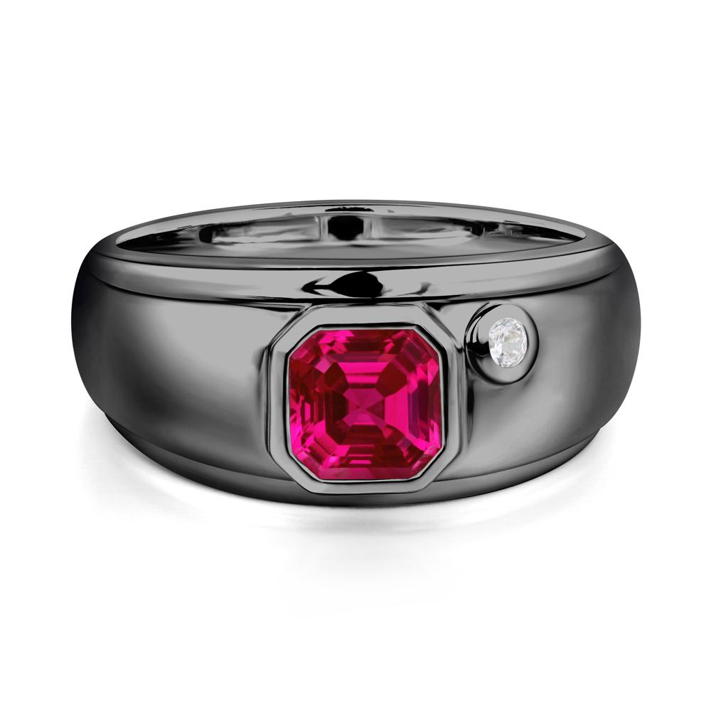 Asscher Cut Ruby Men's Ring - LUO Jewelry #metal_black finish sterling silver