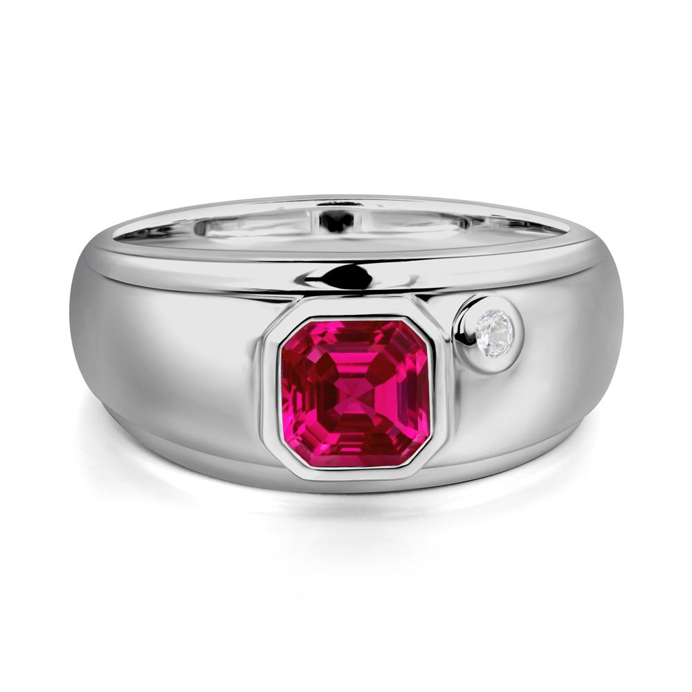 Asscher Cut Ruby Men's Ring - LUO Jewelry #metal_platinum