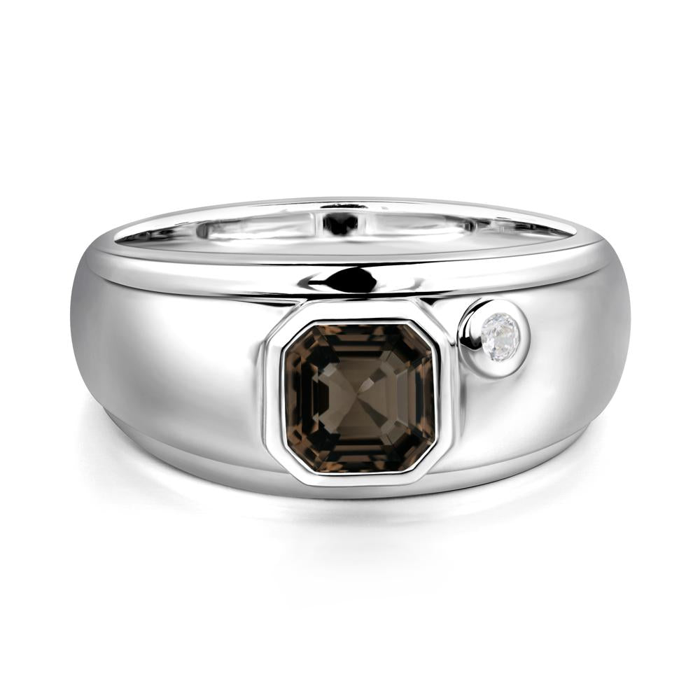 Asscher Cut Smoky Quartz Men's Ring - LUO Jewelry #metal_14k white gold