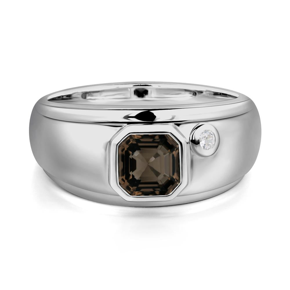 Asscher Cut Smoky Quartz Men's Ring - LUO Jewelry #metal_platinum