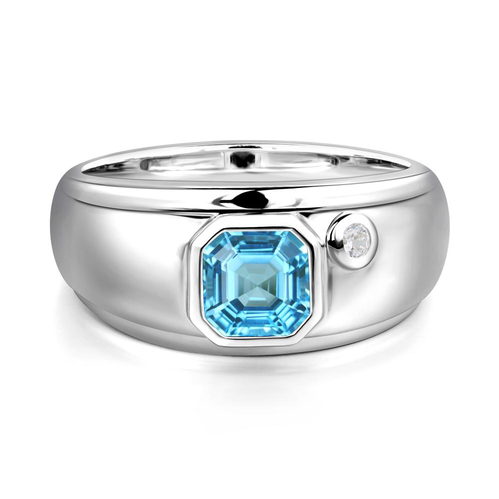 Men's Swiss Blue Topaz Ring - LUO Jewelry #metal_18k white gold