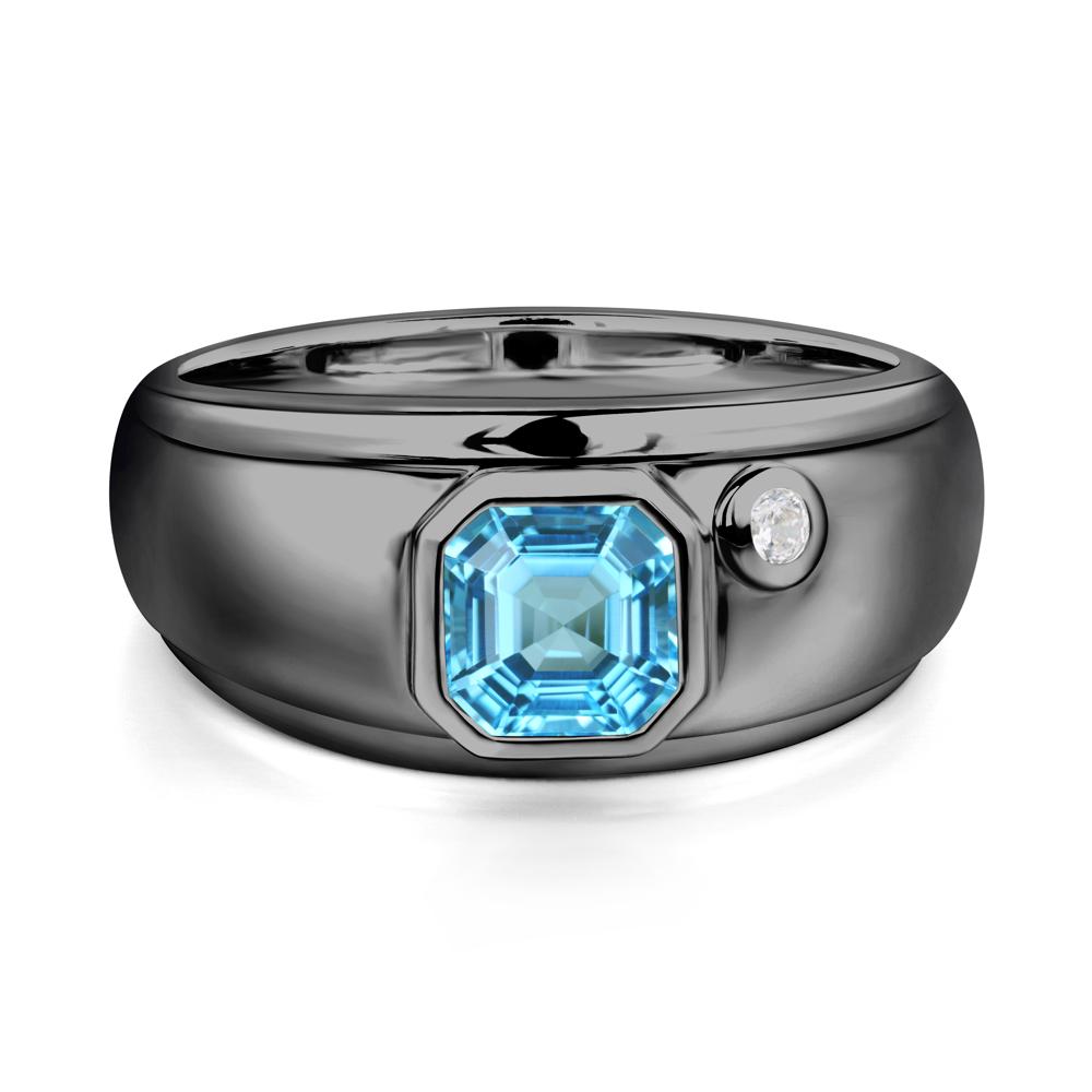 Men's Swiss Blue Topaz Ring - LUO Jewelry #metal_black finish sterling silver