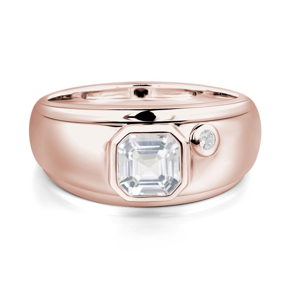 Asscher Cut White Topaz Men's Ring - LUO Jewelry #metal_14k rose gold