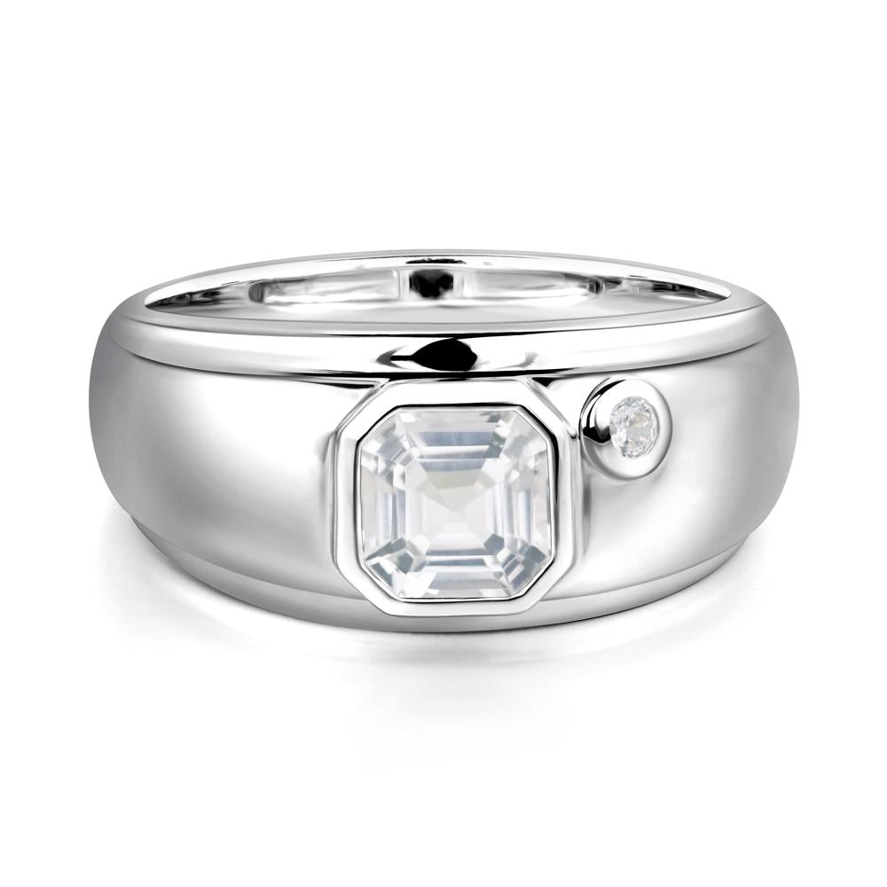 Asscher Cut White Topaz Men's Ring - LUO Jewelry #metal_14k white gold