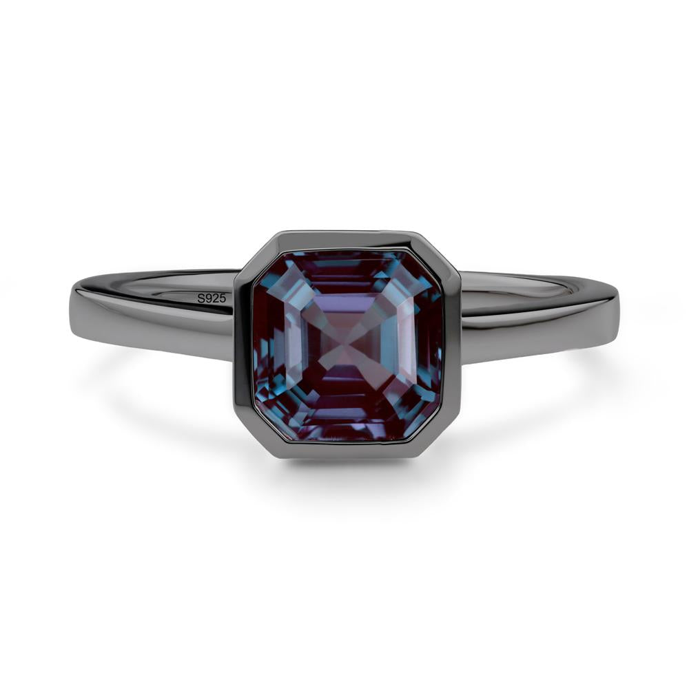Asscher Cut Alexandrite Engagement Ring - LUO Jewelry #metal_black finish sterling silver