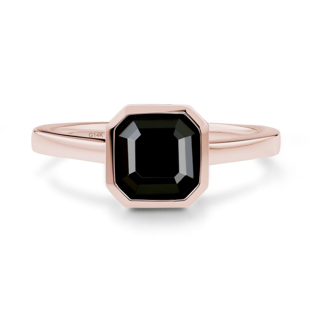 Black Spinel Asscher Bezel Ring - LUO Jewelry #metal_14k rose gold