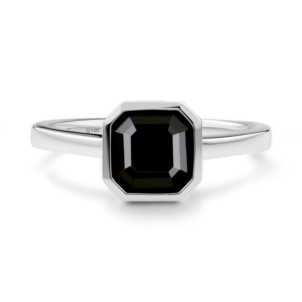 Black Spinel Asscher Bezel Ring - LUO Jewelry #metal_14k white gold