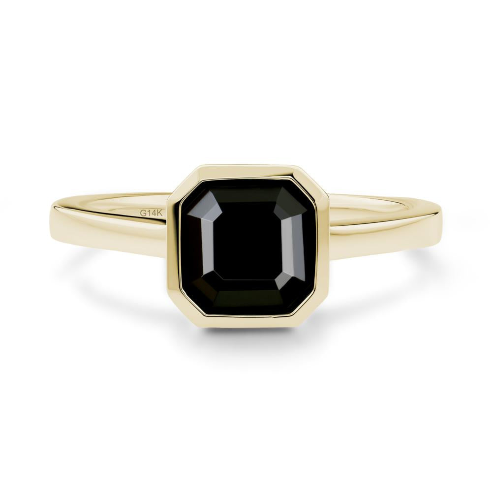 Black Spinel Asscher Bezel Ring - LUO Jewelry #metal_14k yellow gold