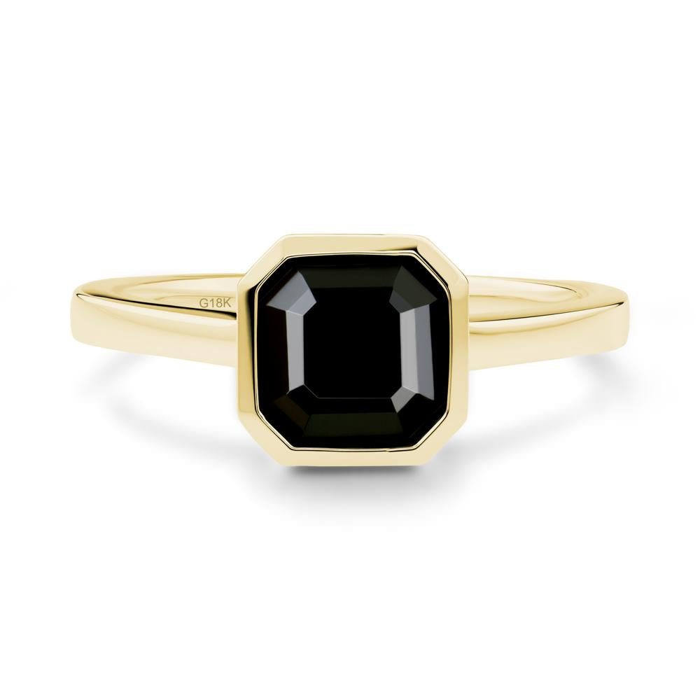 Black Spinel Asscher Bezel Ring - LUO Jewelry #metal_18k yellow gold