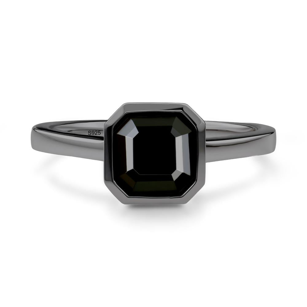 Black Spinel Asscher Bezel Ring - LUO Jewelry #metal_black finish sterling silver