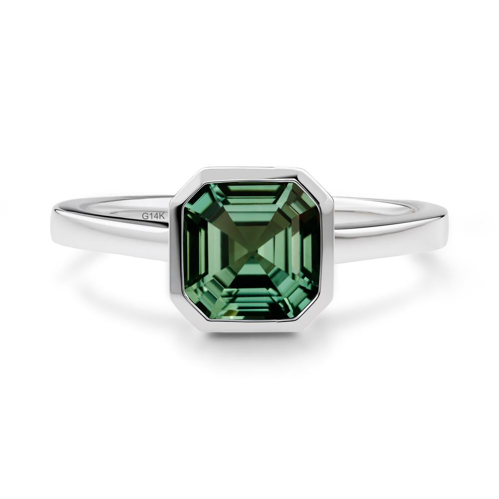 Green Sapphire Asscher Bezel Ring - LUO Jewelry #metal_14k white gold