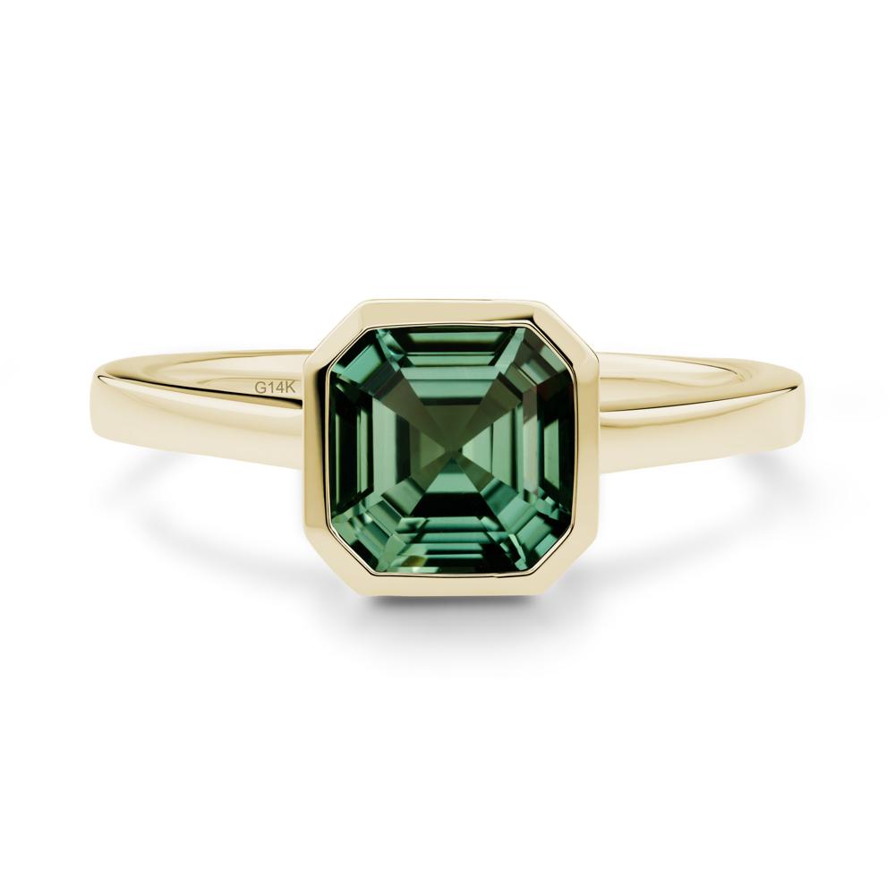 Green Sapphire Asscher Bezel Ring - LUO Jewelry #metal_14k yellow gold