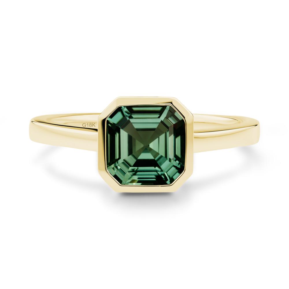 Green Sapphire Asscher Bezel Ring - LUO Jewelry #metal_18k yellow gold
