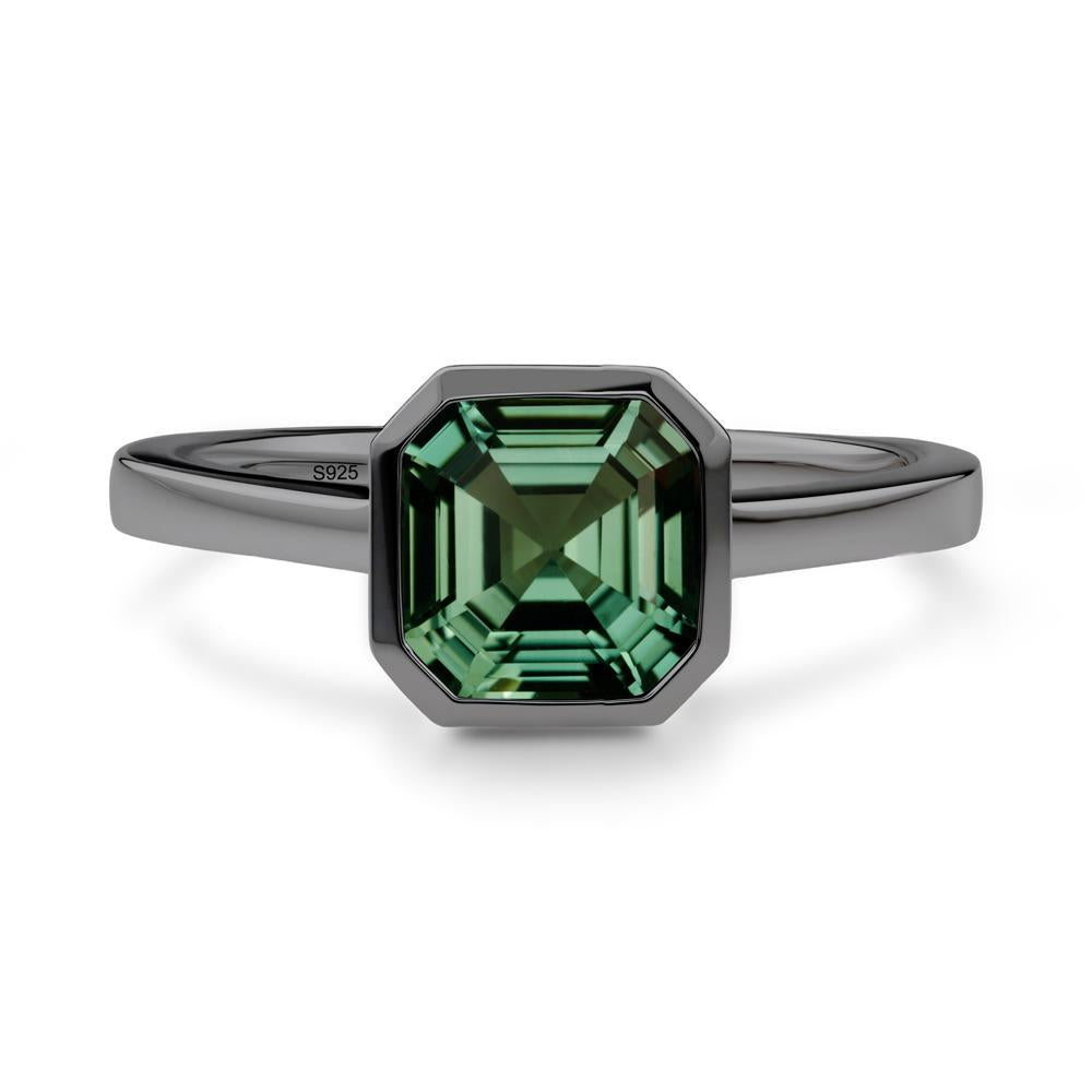 Green Sapphire Asscher Bezel Ring - LUO Jewelry #metal_black finish sterling silver