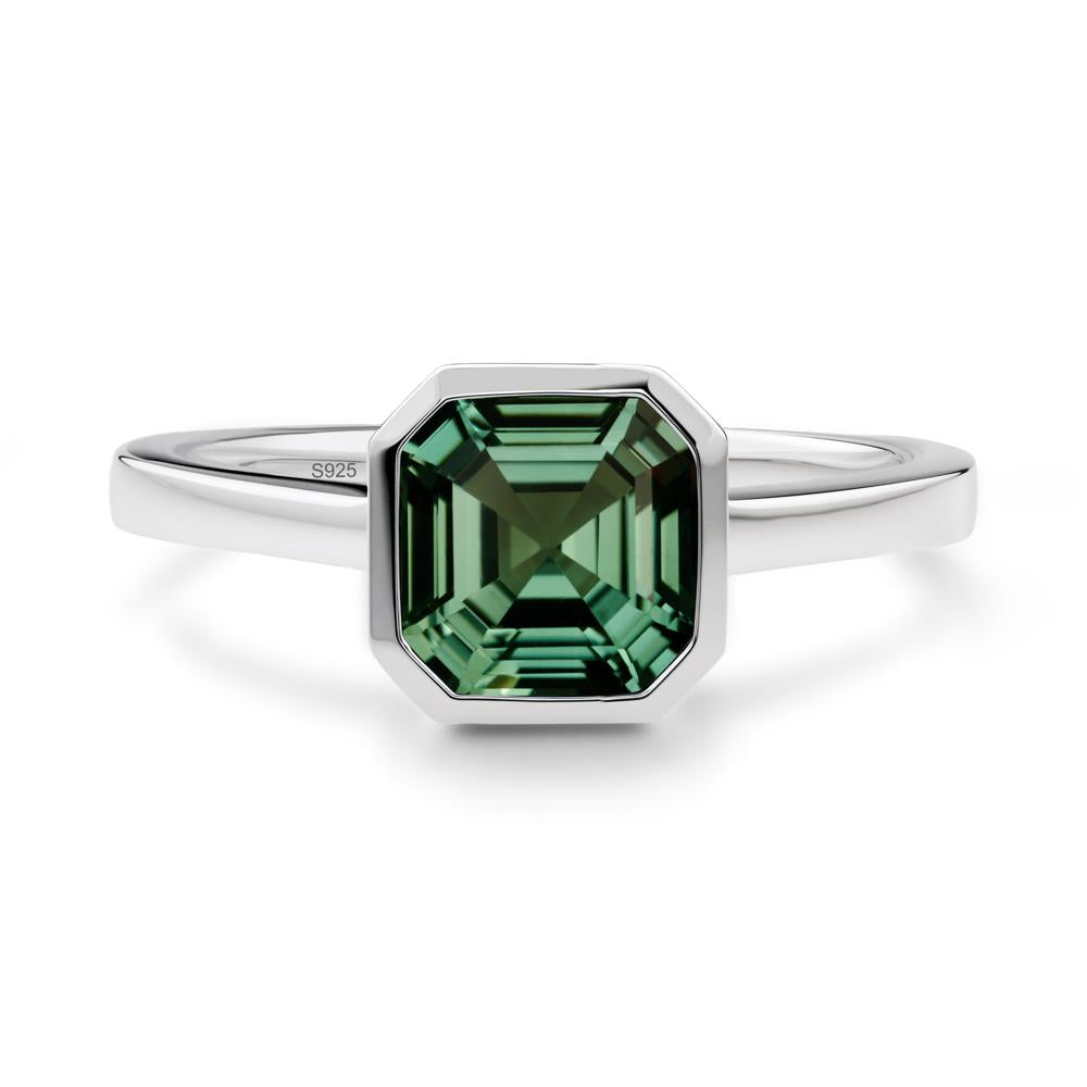 Green Sapphire Asscher Bezel Ring - LUO Jewelry #metal_sterling silver