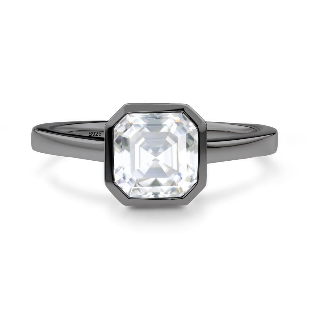 Asscher Cut Moissanite Engagement Ring - LUO Jewelry #metal_black finish sterling silver