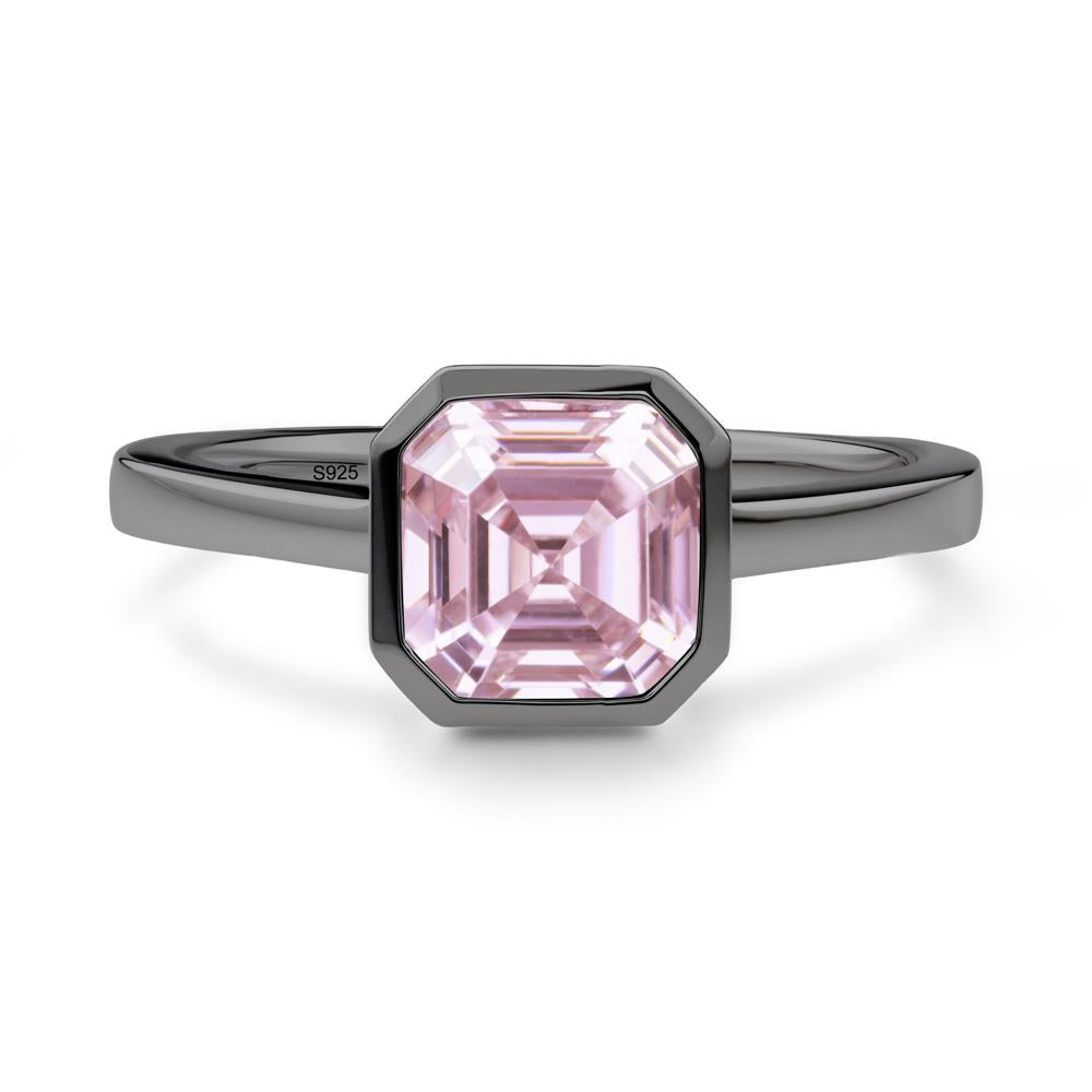 Pink Cubic Zirconia Asscher Bezel Ring - LUO Jewelry #metal_black finish sterling silver