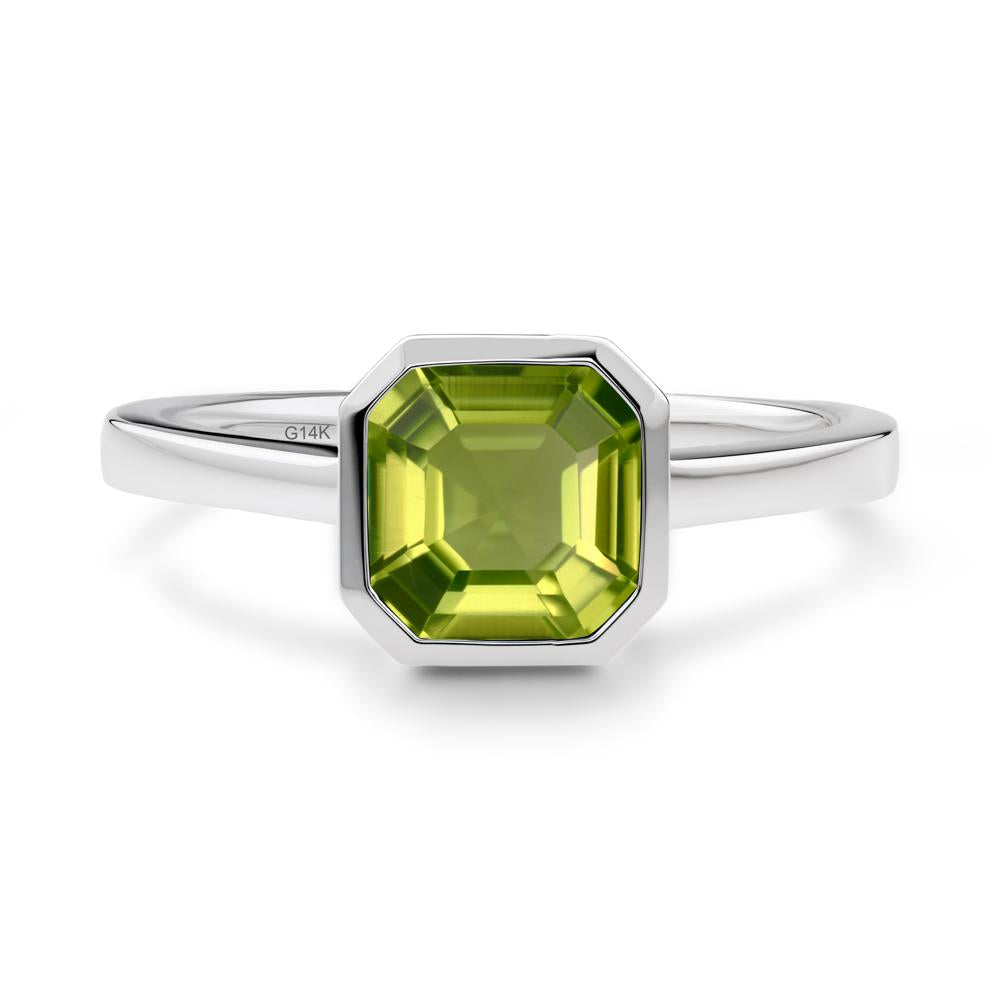 Asscher Cut Peridot Engagement Ring - LUO Jewelry #metal_14k white gold