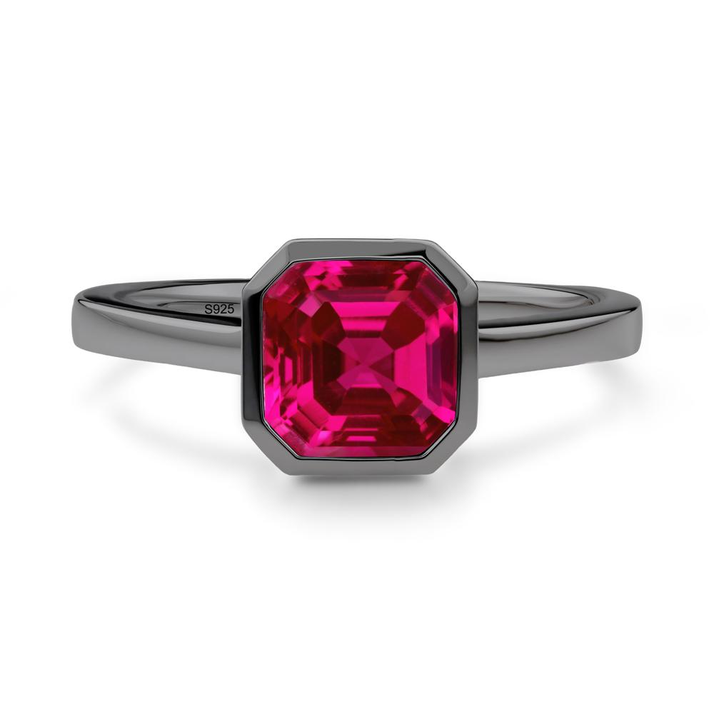 Asscher Cut Ruby Engagement Ring - LUO Jewelry #metal_black finish sterling silver
