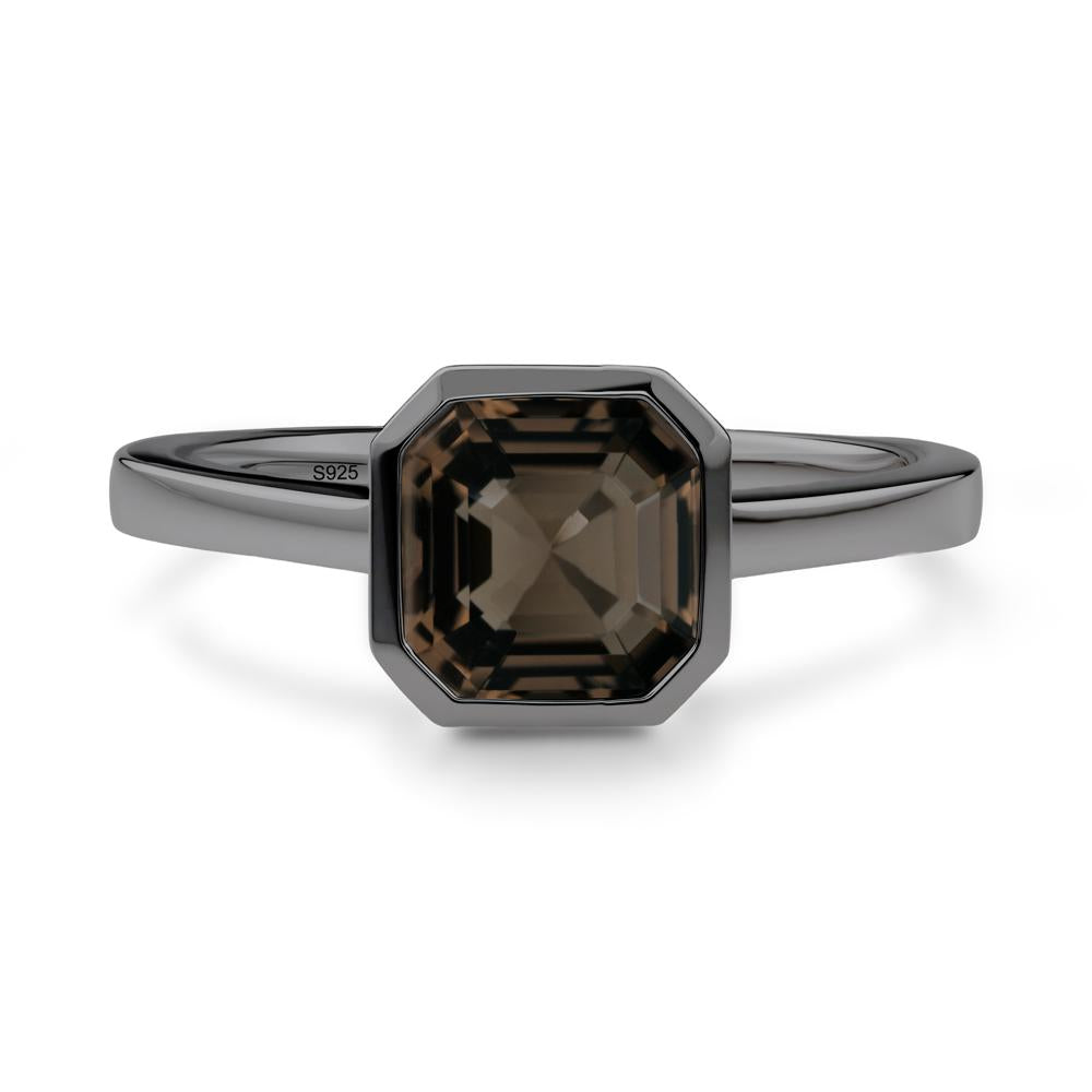 Smoky Quartz Asscher Bezel Ring - LUO Jewelry #metal_black finish sterling silver