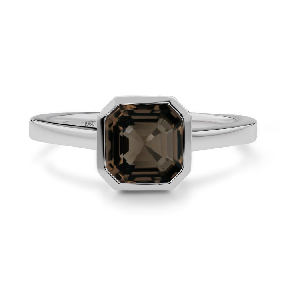 Smoky Quartz Asscher Bezel Ring - LUO Jewelry #metal_platinum